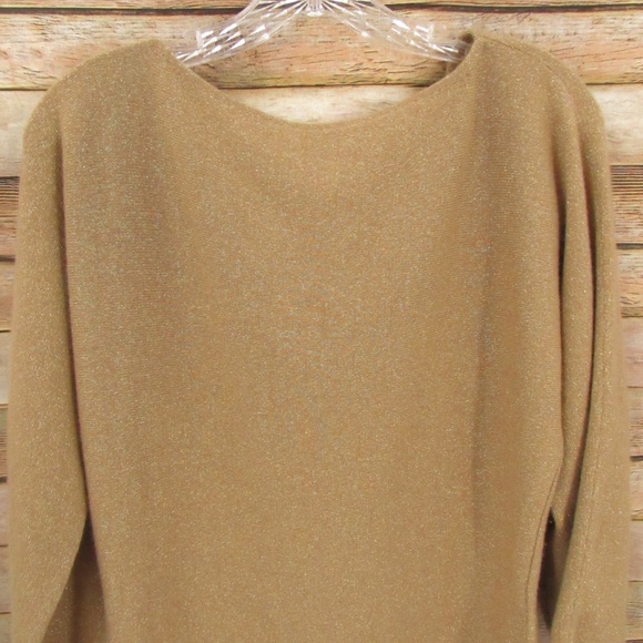 Ann Taylor Gold Metallic 3/4 Sleeve Part Cashmere Sweater Women's M - Picture 12 of 13